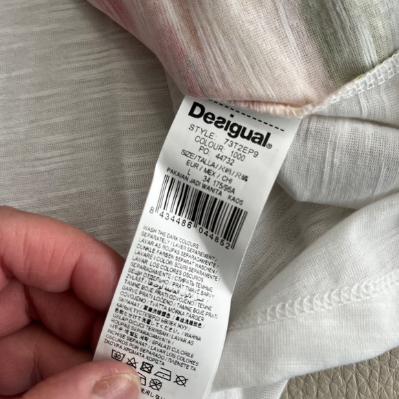 Desigual Women’s Asymmetrical Short Sheer Sleeve Tee - Made in Spain - L - Picture 9 of 11